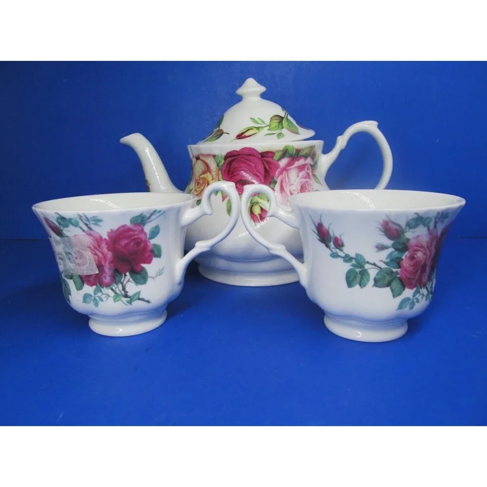 Roy Kirkham Garden Rose Teapot And 2 Tea Cups Excellent